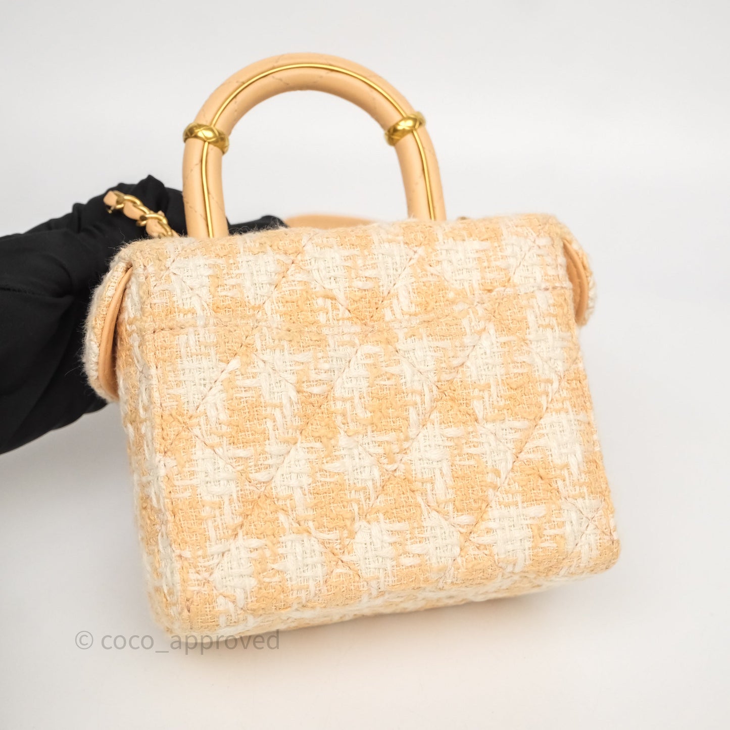 Chanel Vanity Case with Top Handle Orange Apricot Tweed Aged Gold Hardware