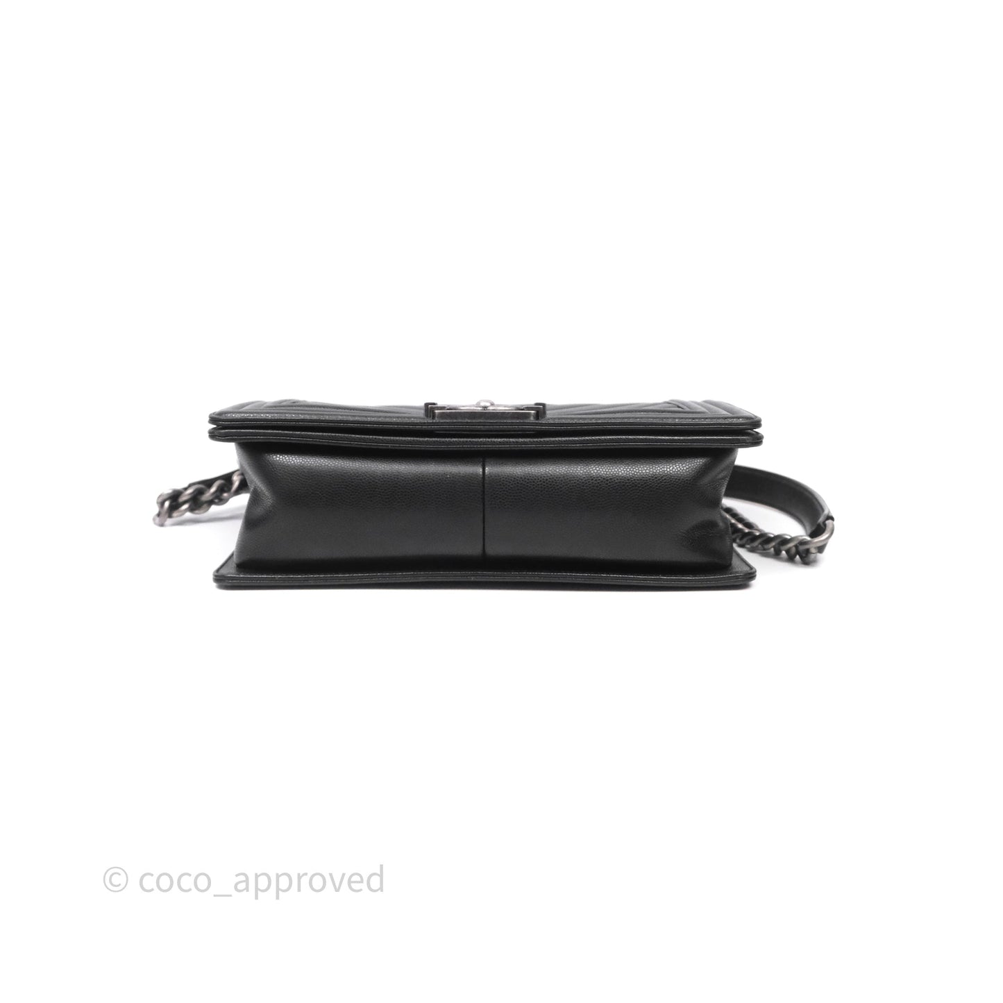 Chanel Medium Boy Chevron Black Caviar Ruthenium Hardware