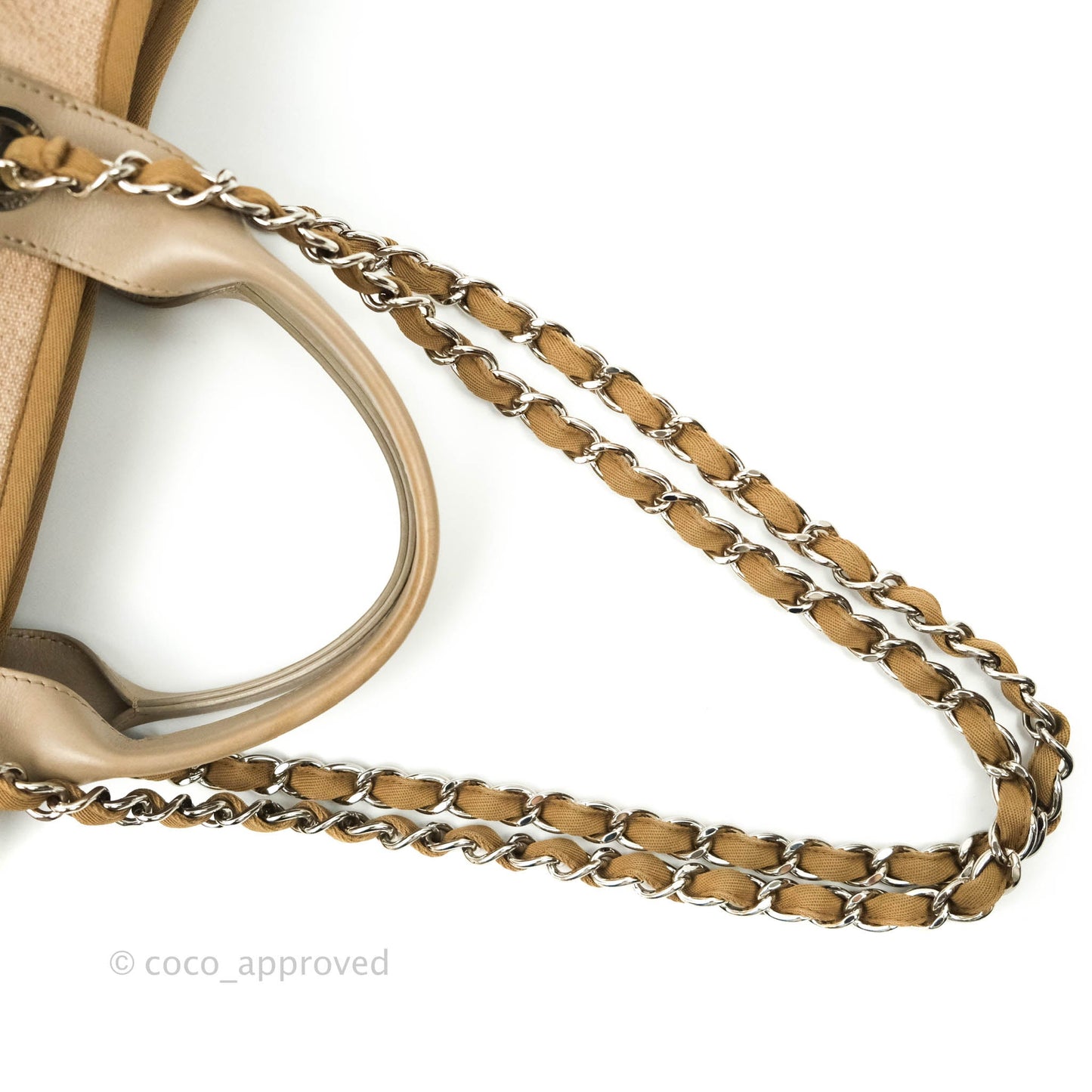 Chanel Large Deauville Beige Canvas Silver Hardware