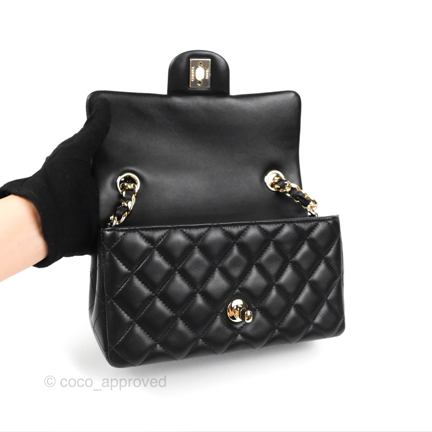 Chanel Quilted Mini Rectangular Lambskin Black Flap With Charms Gold Hardware 21C