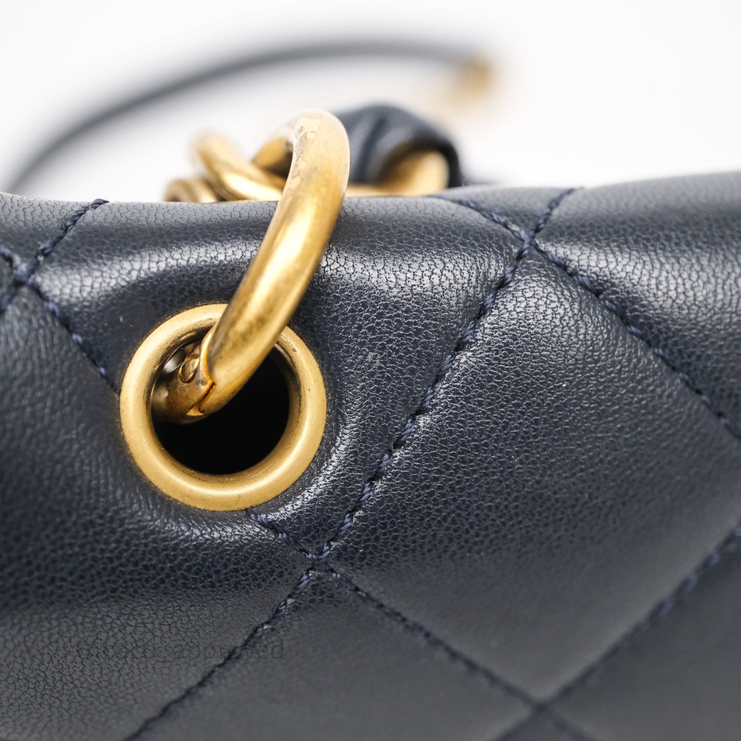 Chanel Quilted Entwined Chain Bag Navy Lambskin Aged Gold Hardware 21P