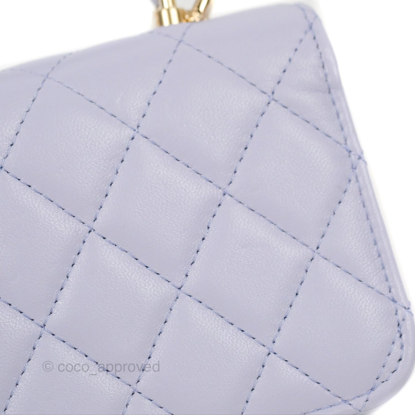 Chanel Mini Handle Flap Coin Purse With Chain Purple Lambskin Gold Hardware