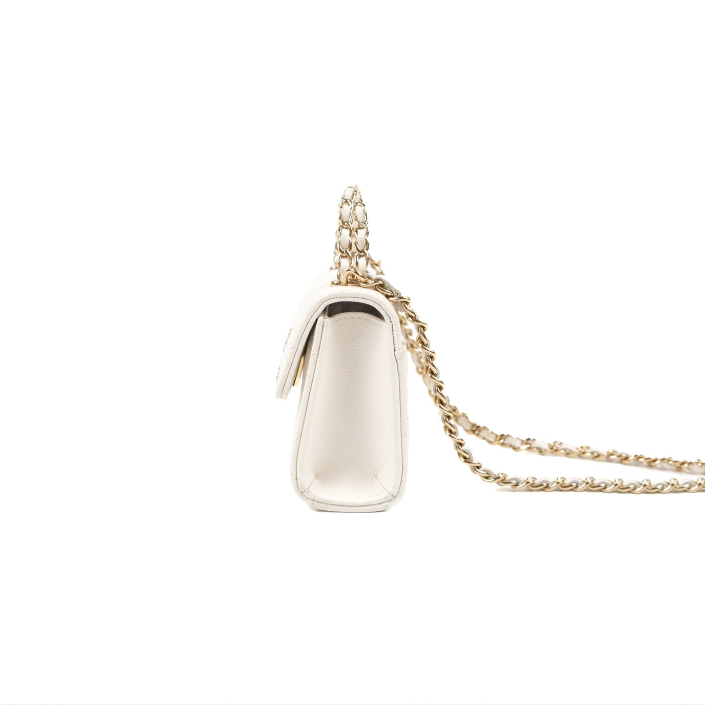 Chanel Mini Top Handle Clutch with Chain White Caviar Light Gold Hardware 23P