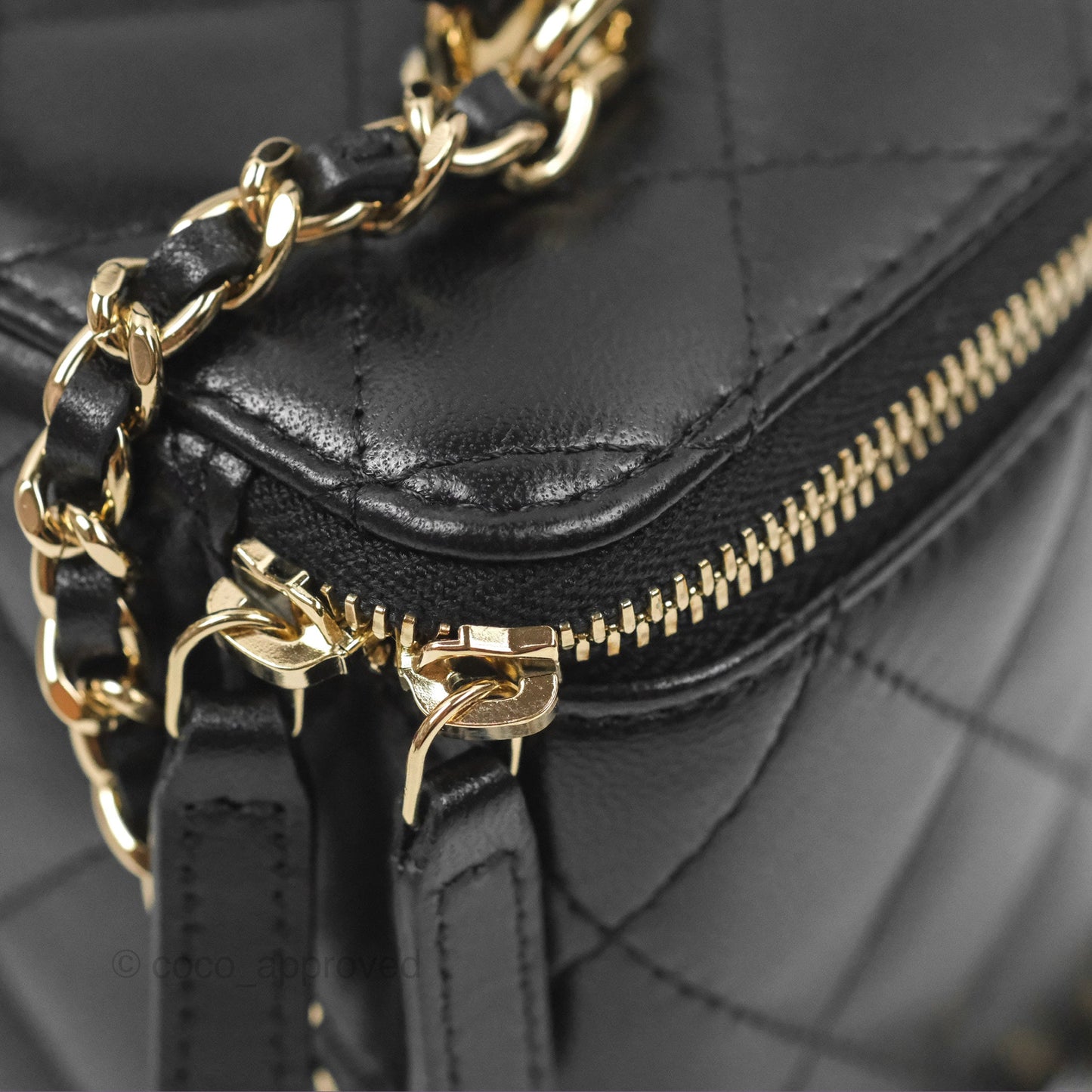 Chanel Vanity Rectangular Top Handle Black Lambskin Gold Hardware