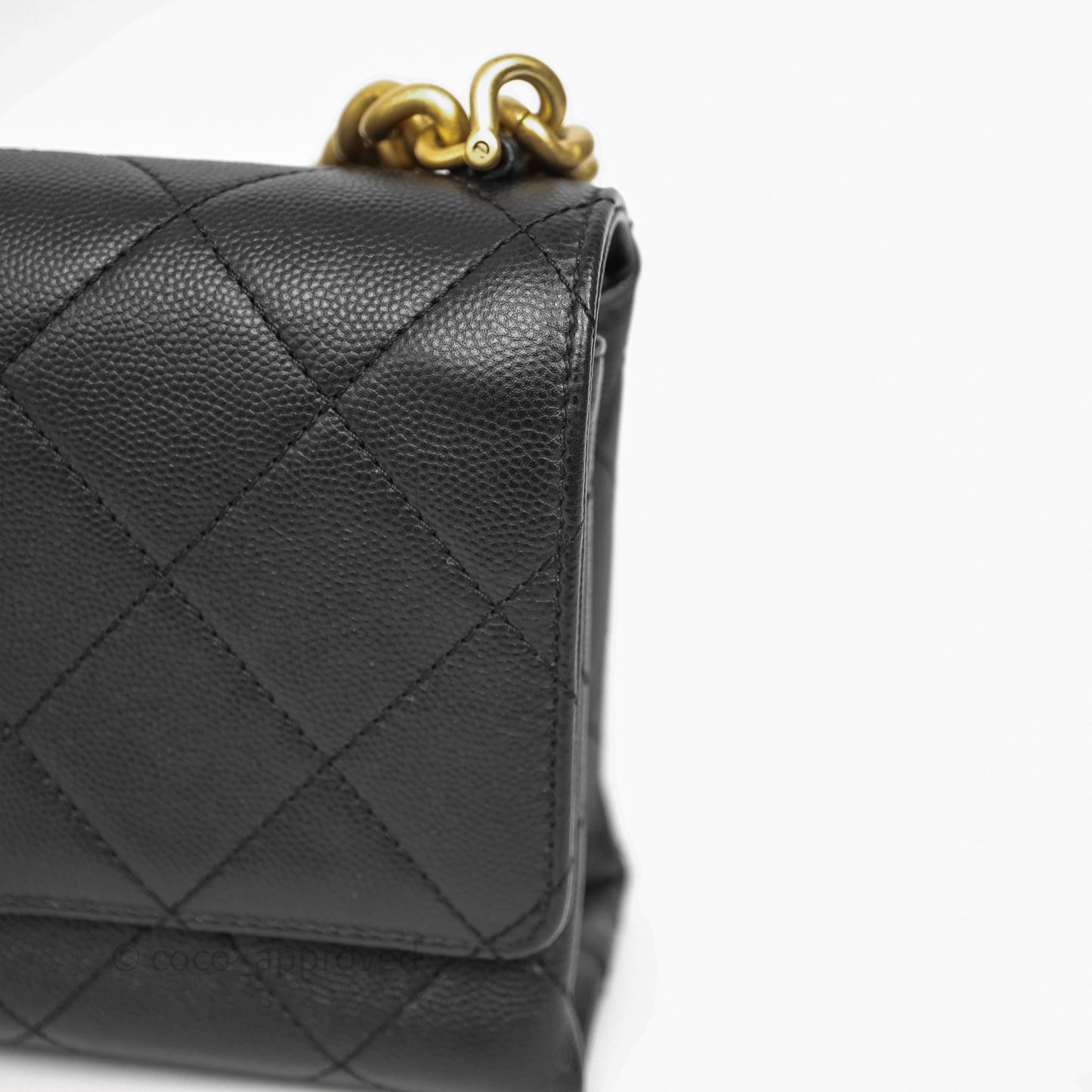 Chanel Mini Bracelet On Chain Flap Bag Flat Quilted Black Caviar Aged Gold Hardware