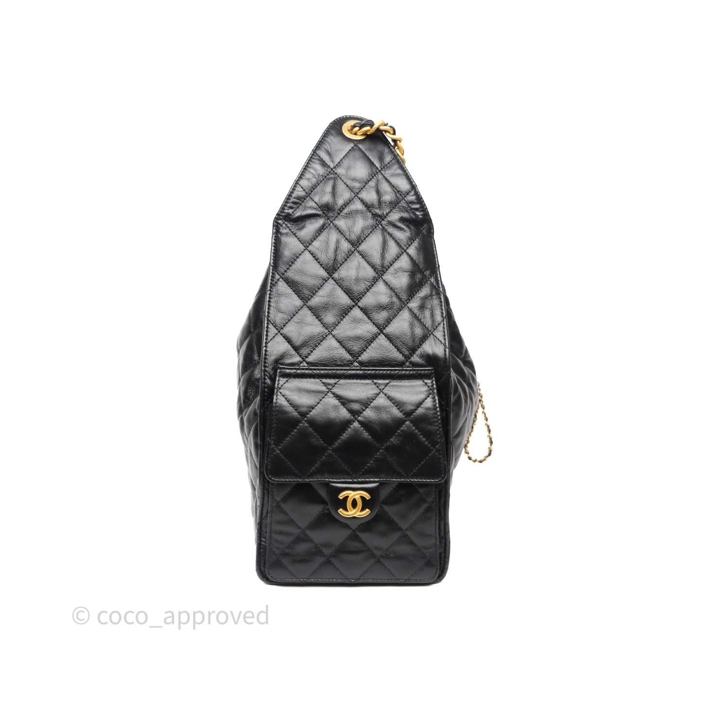 Chanel 25 Medium Black Crumpled Calfskin Aged Gold Hardware