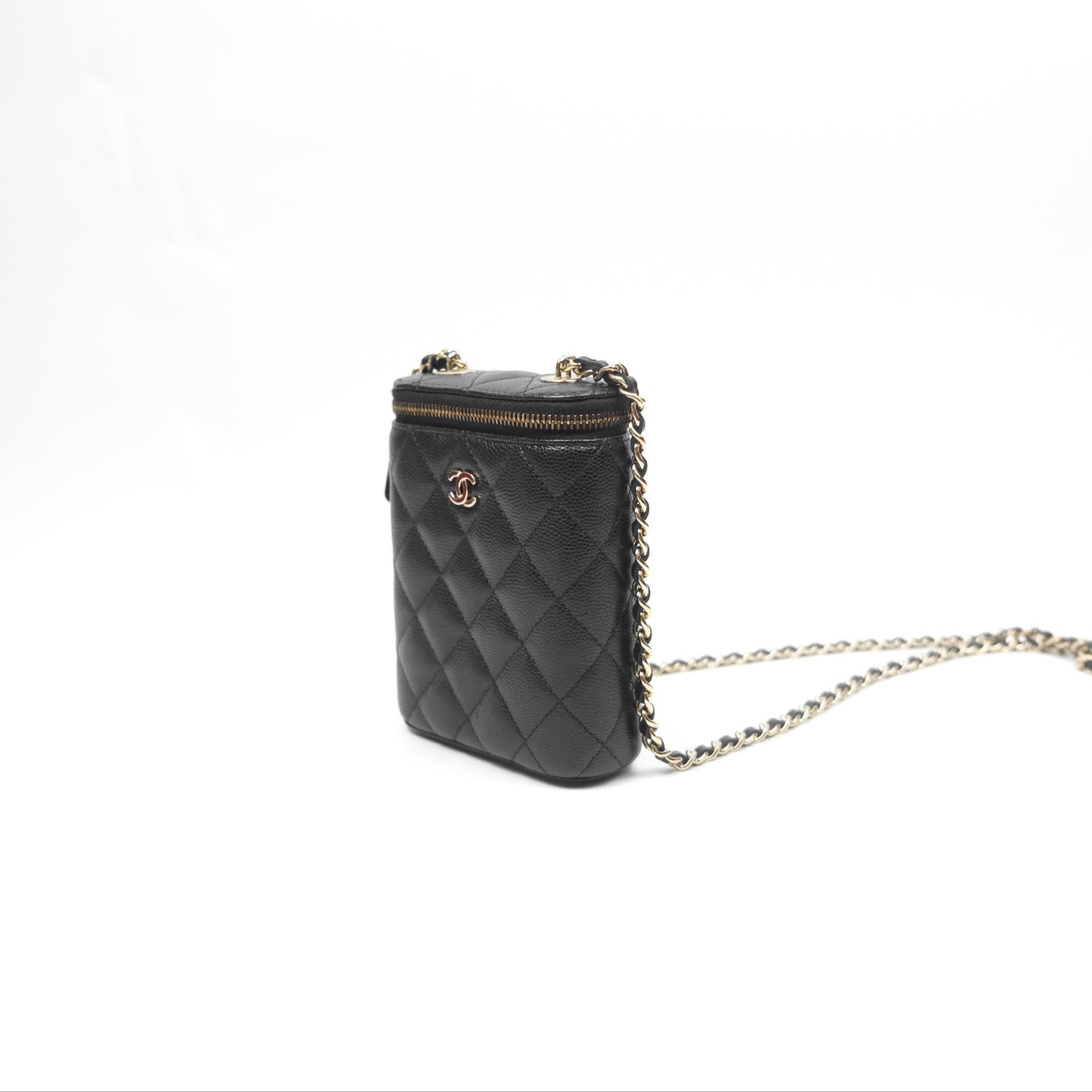 Chanel Classic Mini Vanity With Chain Black Caviar Gold Hardware