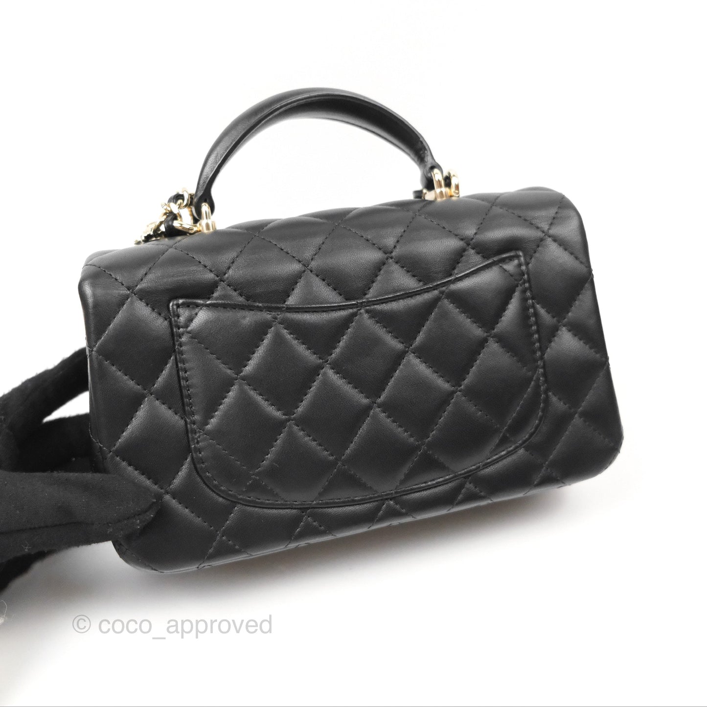 Chanel Top Handle Mini Rectangular Flap Bag with Charm Black Lambskin Gold Hardware