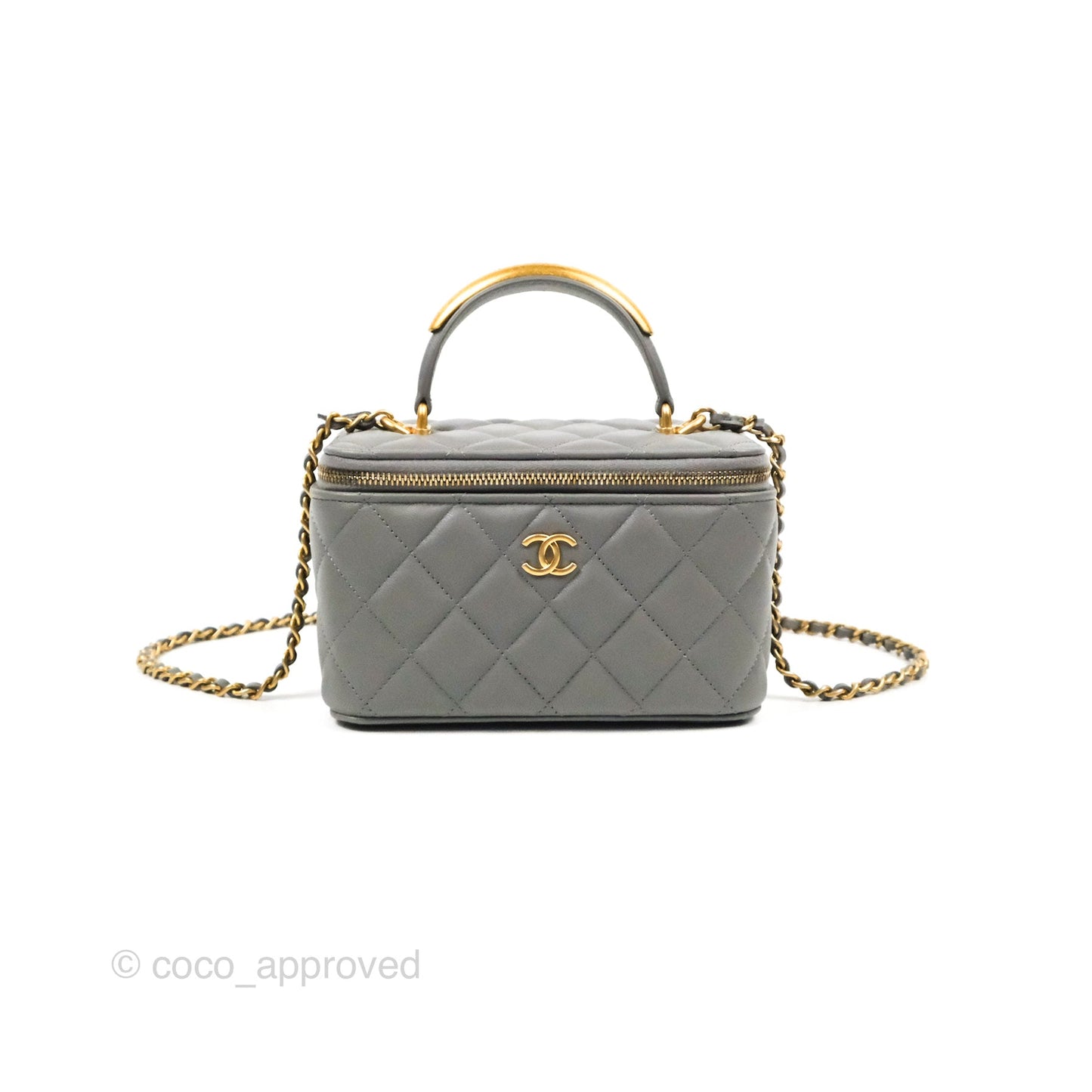 Chanel Vanity Rectangular Metal Top Handle Grey Lambskin Aged Gold Hardware