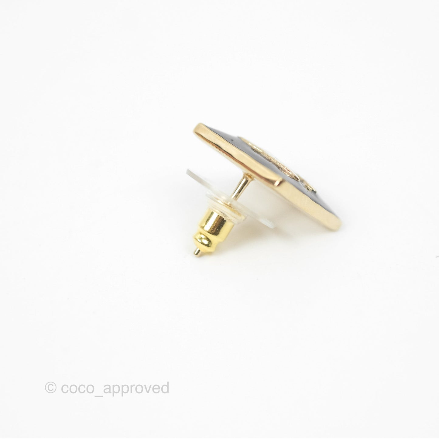 Chanel CC Square Earrings Black/ White Gold Tone 22A
