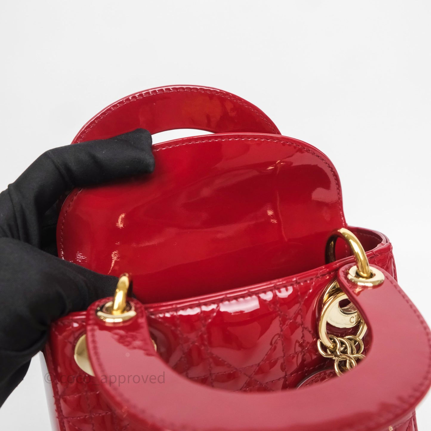 Christian Dior Mini Lady Dior Red Patent Cannage Gold Hardware