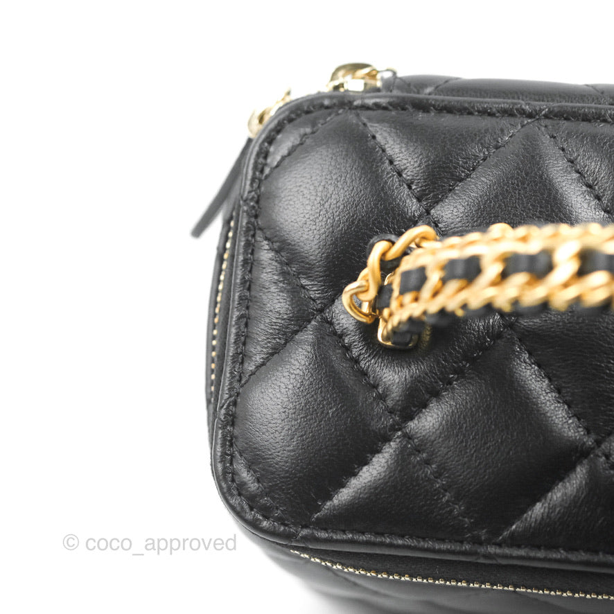 Chanel Vanity Rectangular with Top Handle Black Lambskin Aged Gold Hardware
