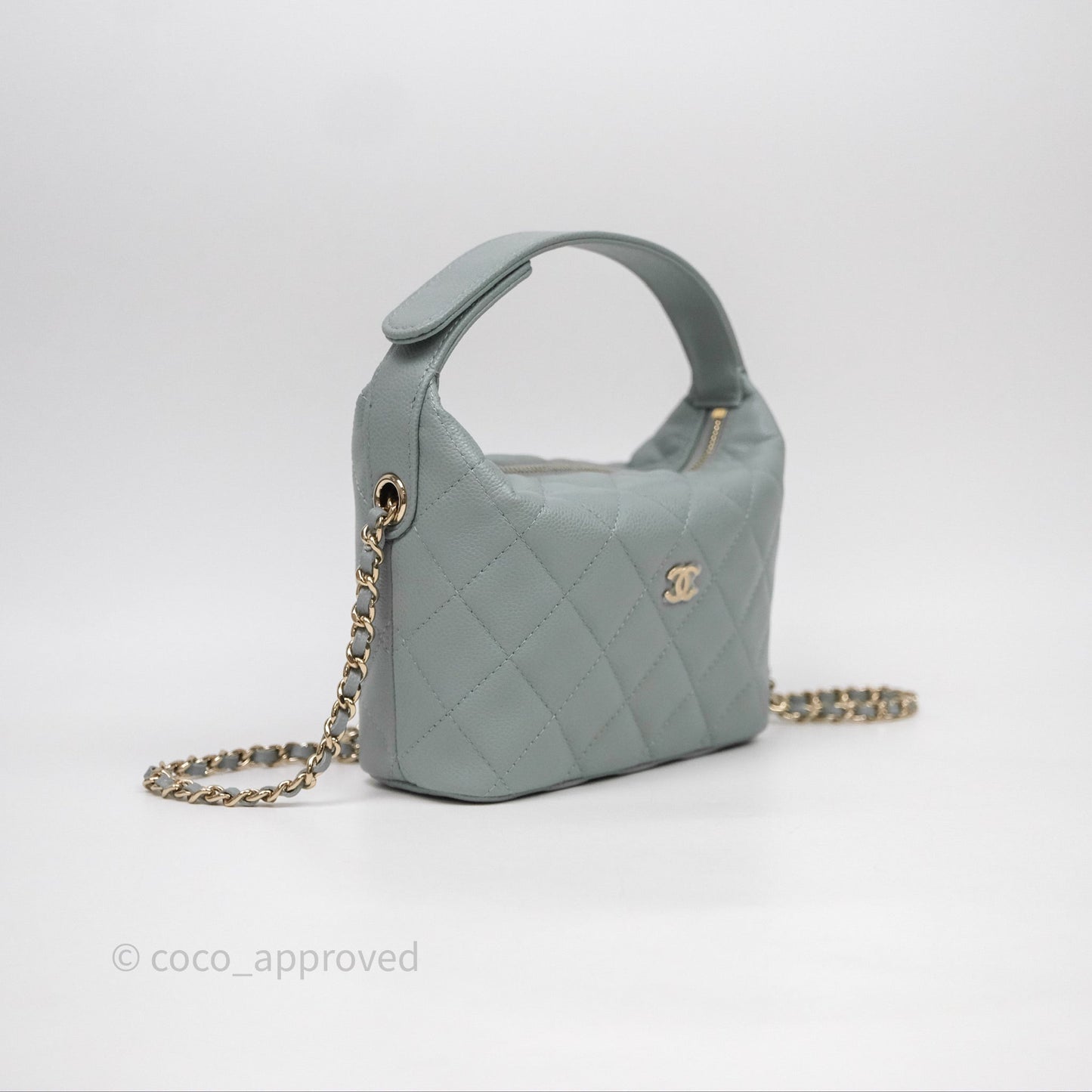 Chanel Hobo With Chain Quilted Tiffany Green Grey Caviar Gold Hardware