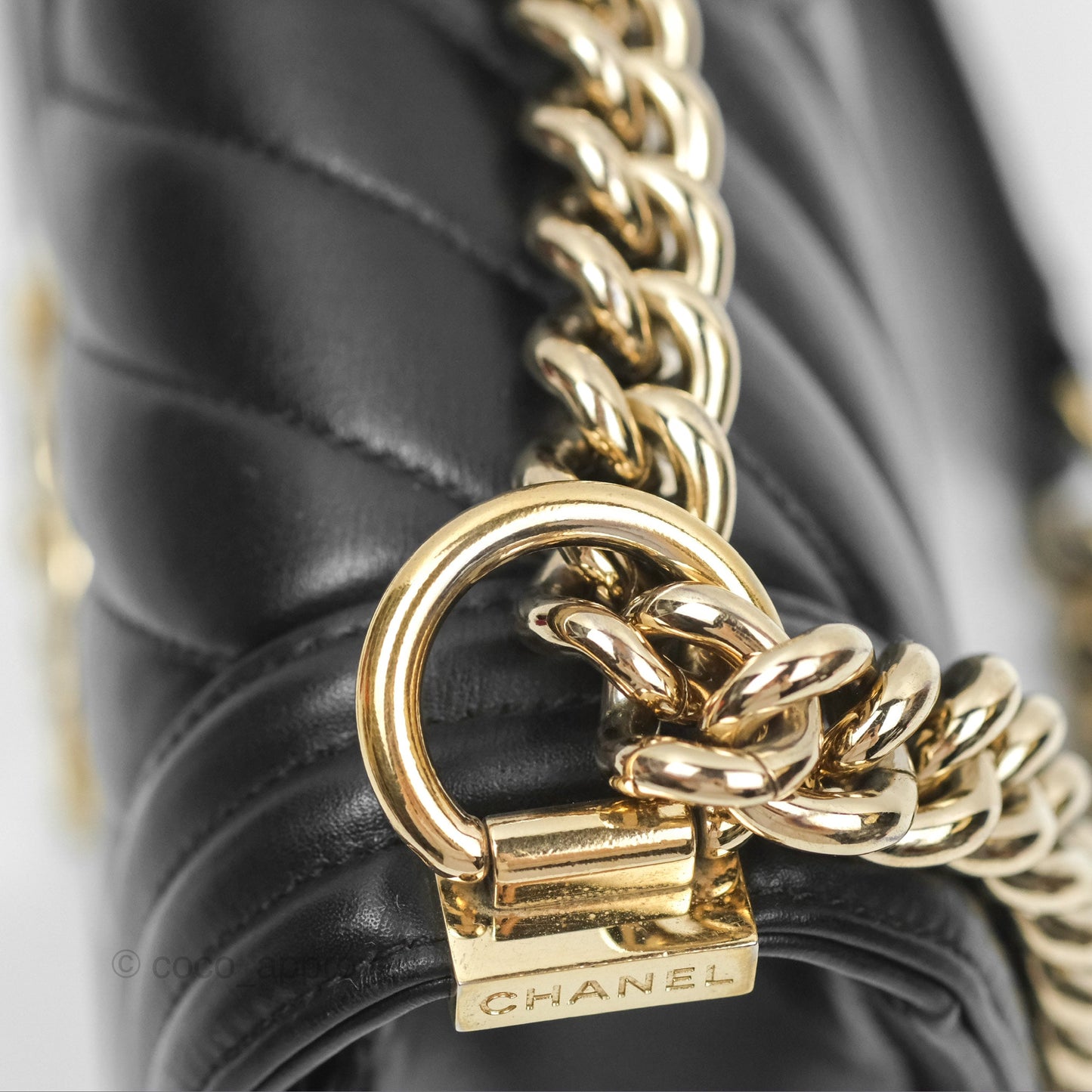 Chanel Chevron Small Boy Black Calfskin Gold Hardware