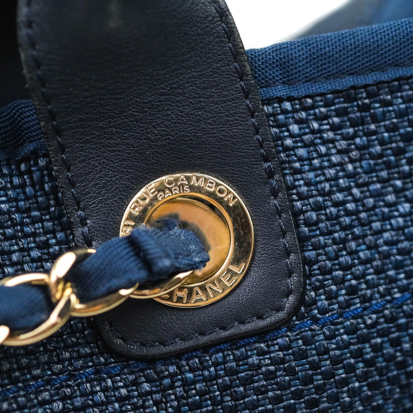 Chanel Large Deauville Blue Canvas Gold Hardware