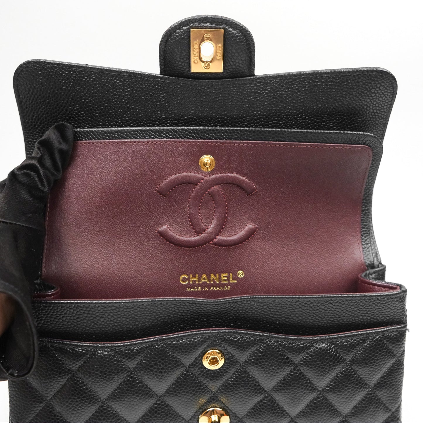 Chanel Small Classic Flap Quilted Black Caviar Gold Hardware