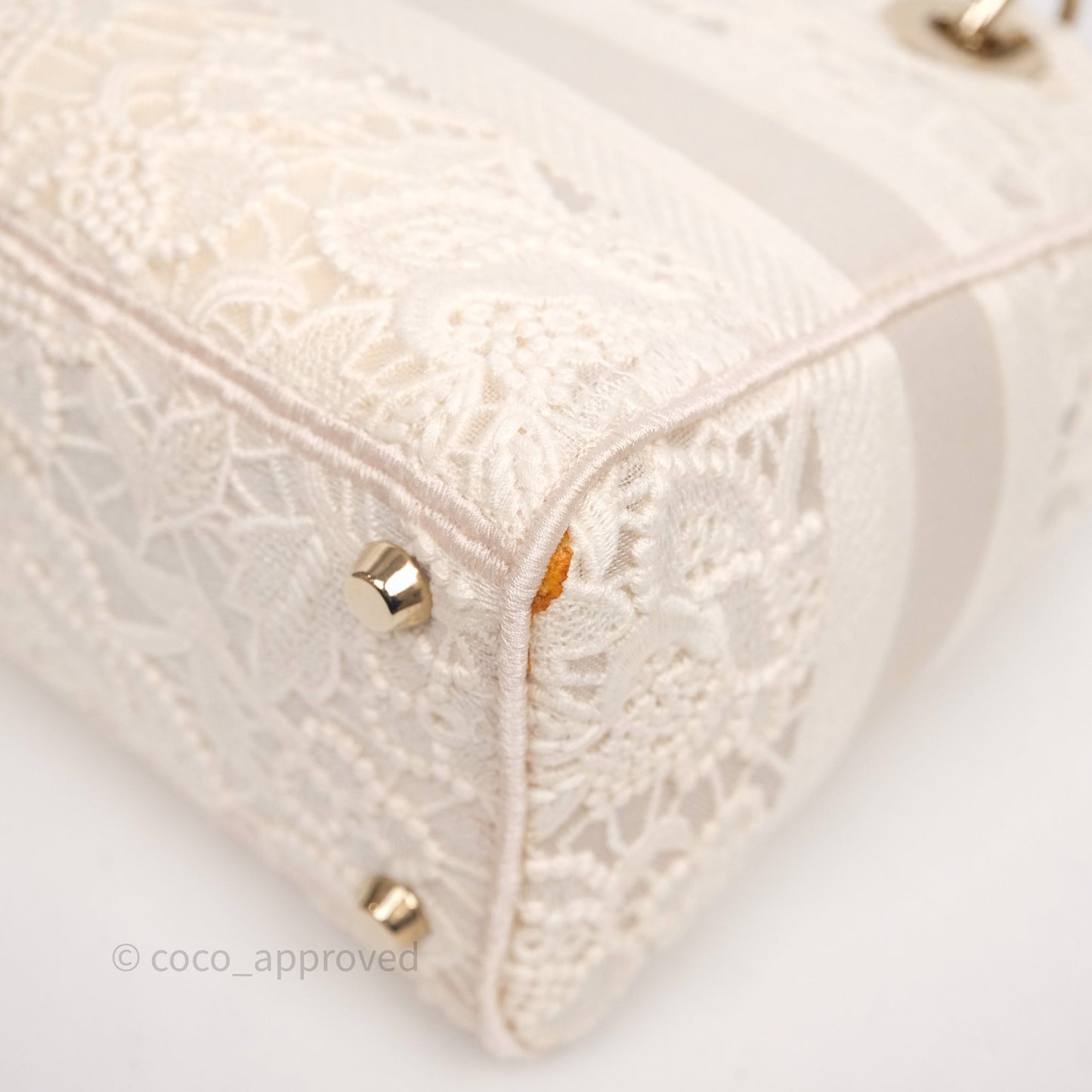 Christian Dior Lace Medium Lady Dior Ivory White Gold Hardware