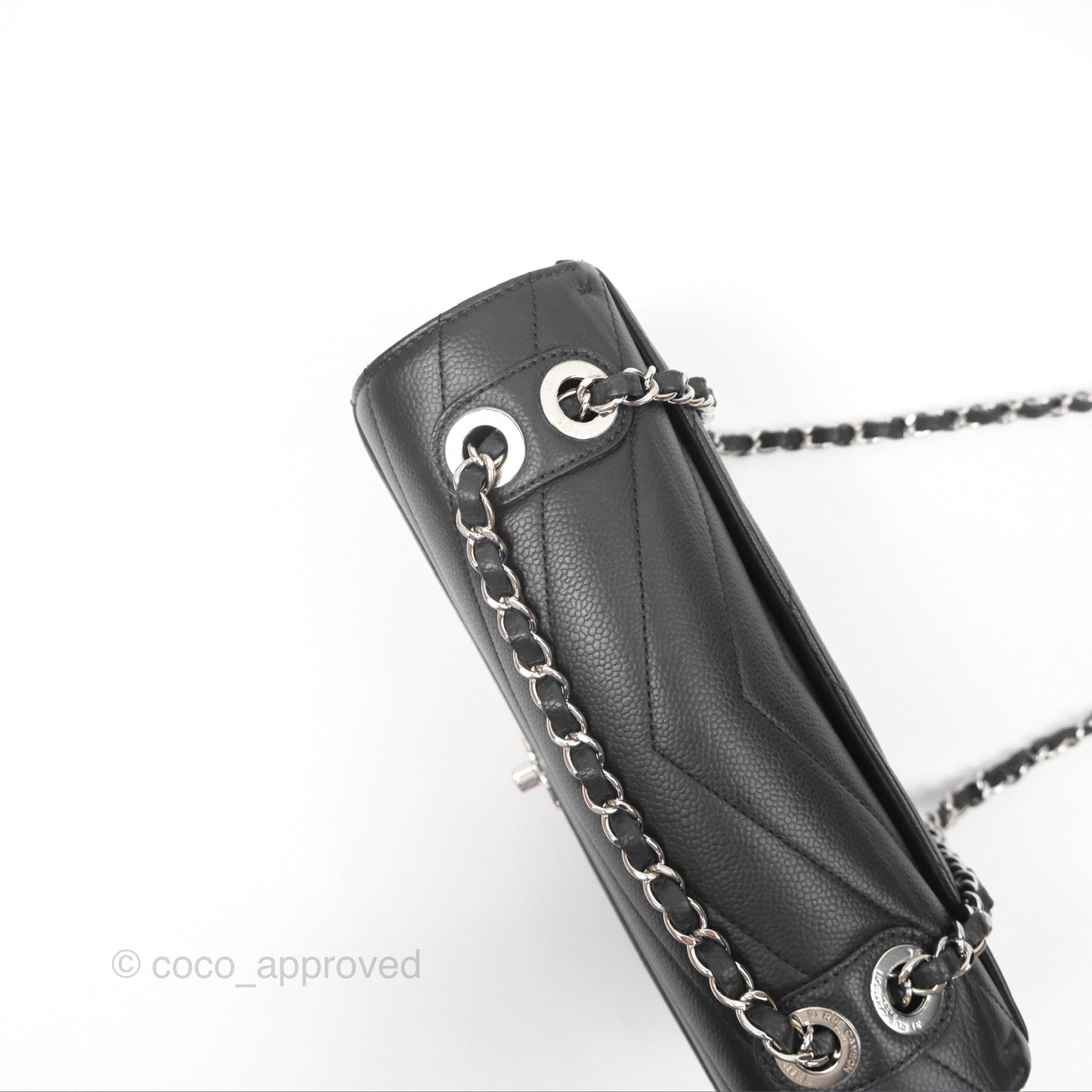 Chanel Chevron Flap Bag Black Caviar Silver Hardware
