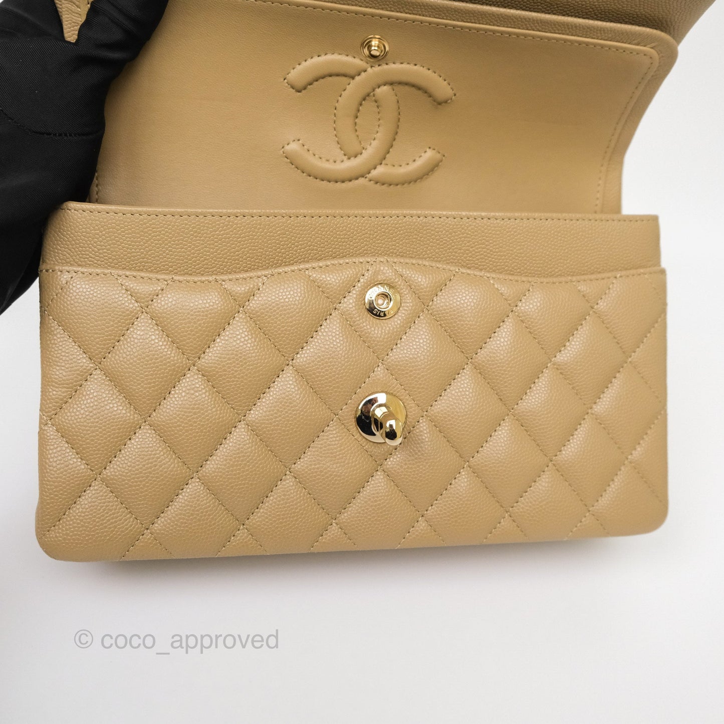 Chanel Small S/M Classic Flap Dark Beige Caviar Gold Hardware 21A