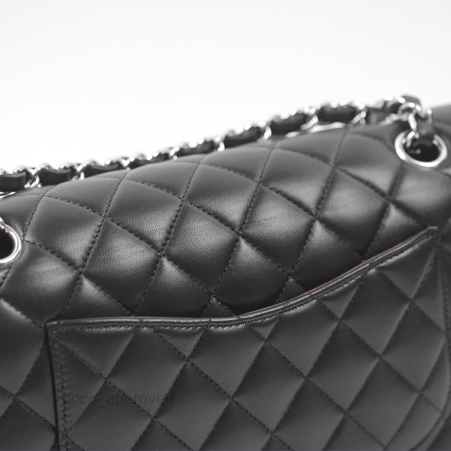 Chanel Classic M/L Medium Flap Quilted Black Lambskin Silver Hardware