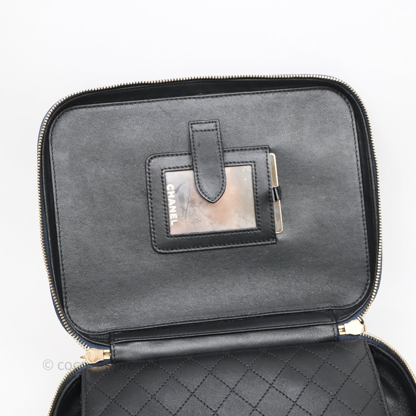 Chanel Quilted Large CC Filigree Vanity Case Navy Black Caviar