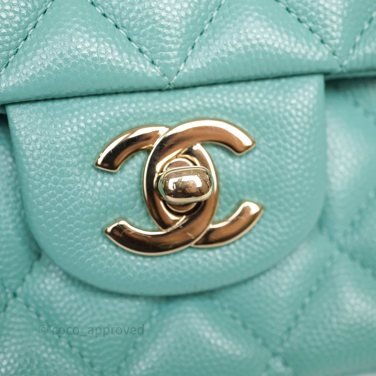 Chanel Classic M/L Medium Flap Quilted Tiffany Green Caviar Gold Hardware