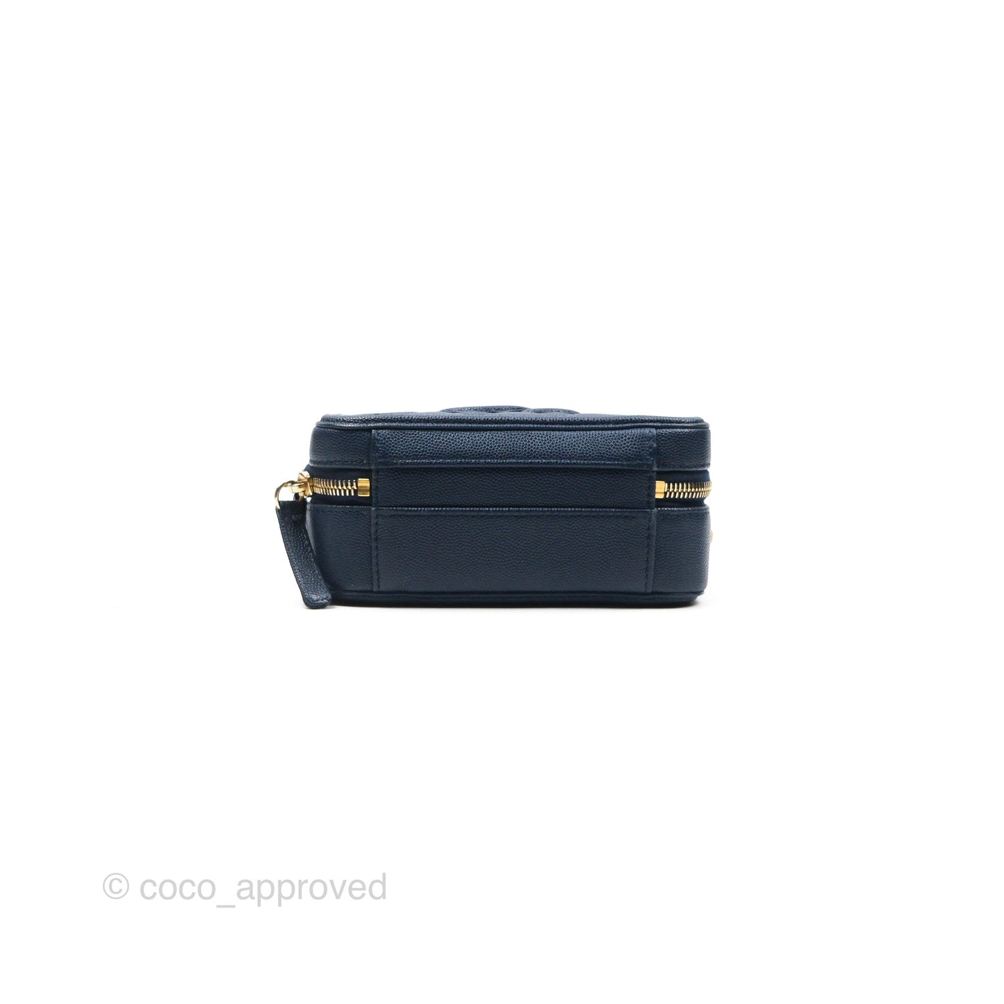 Chanel Quilted Small CC Filigree Vanity Case Navy Caviar Gold Hardware