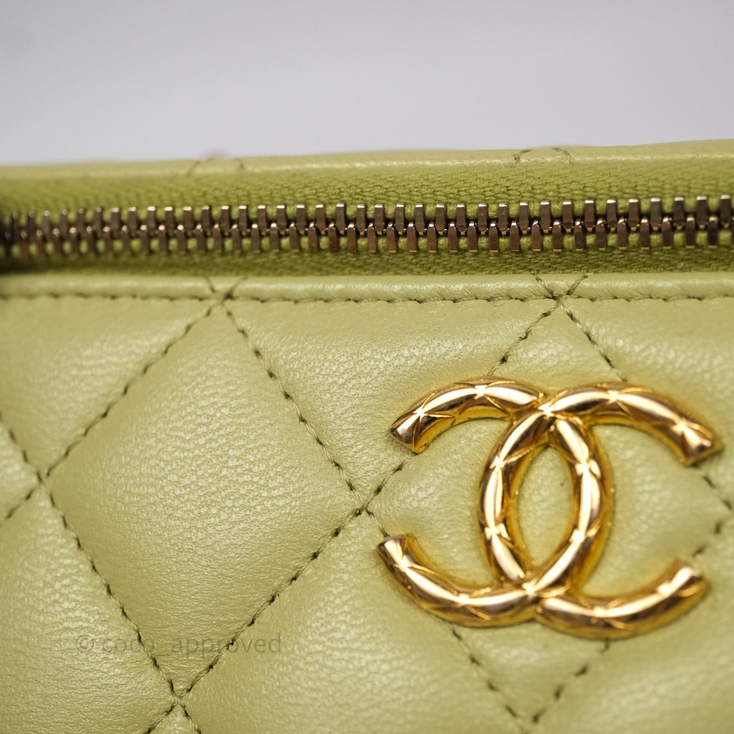 Chanel Quilted Vanity With Chain Lambskin Green Gold Hardware