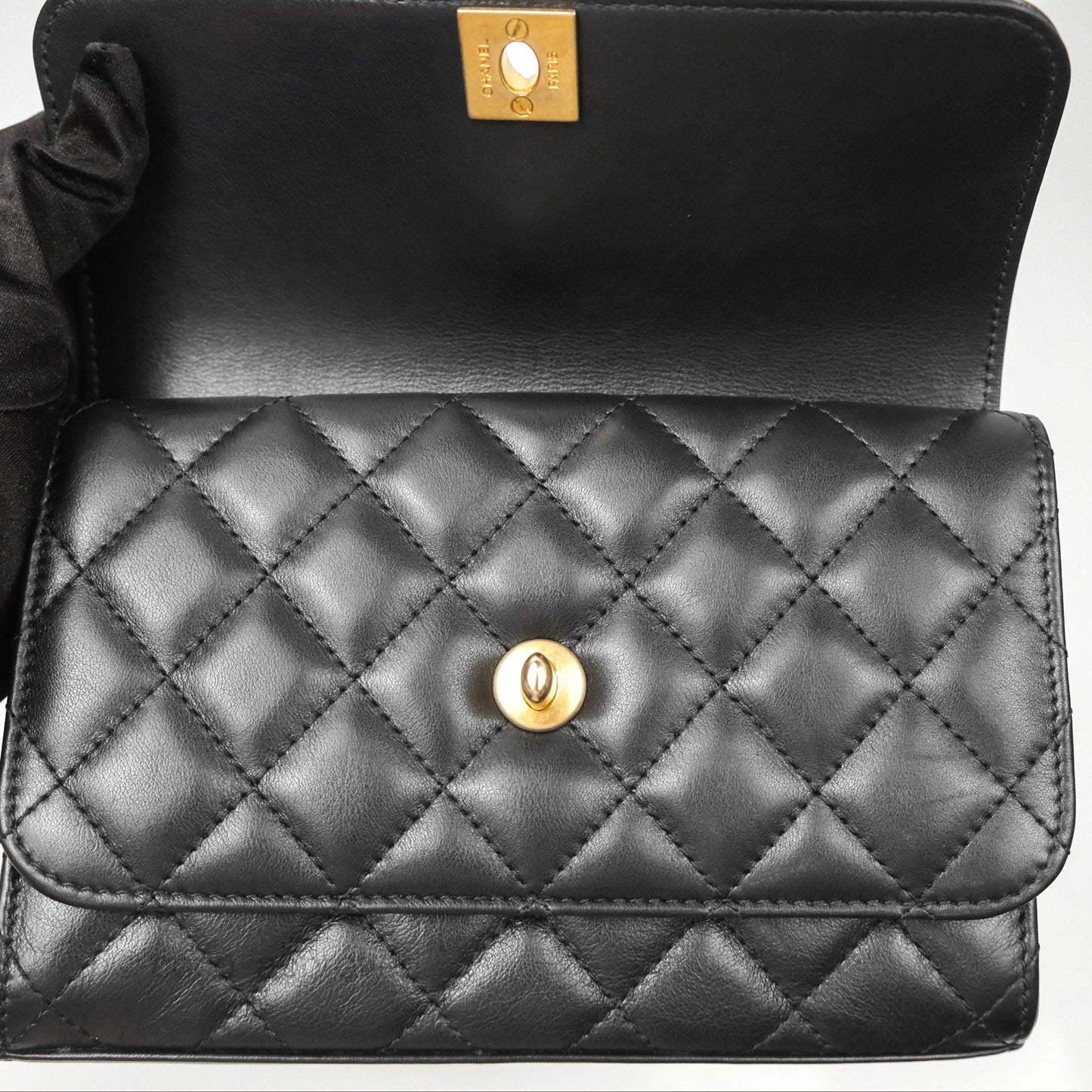 Chanel Triple Flap Bag Quilted Black Calfskin Aged Gold Hardware