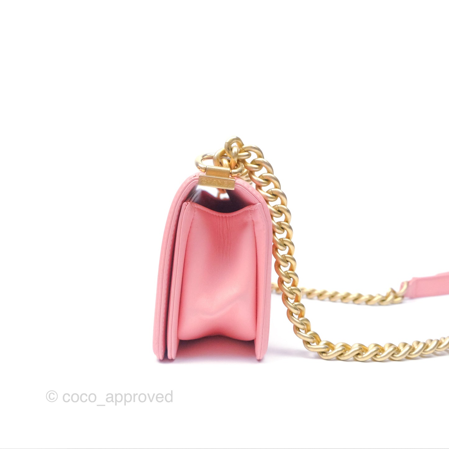Chanel Small Boy Chevron Fabric Braided Pink Aged Gold Hardware