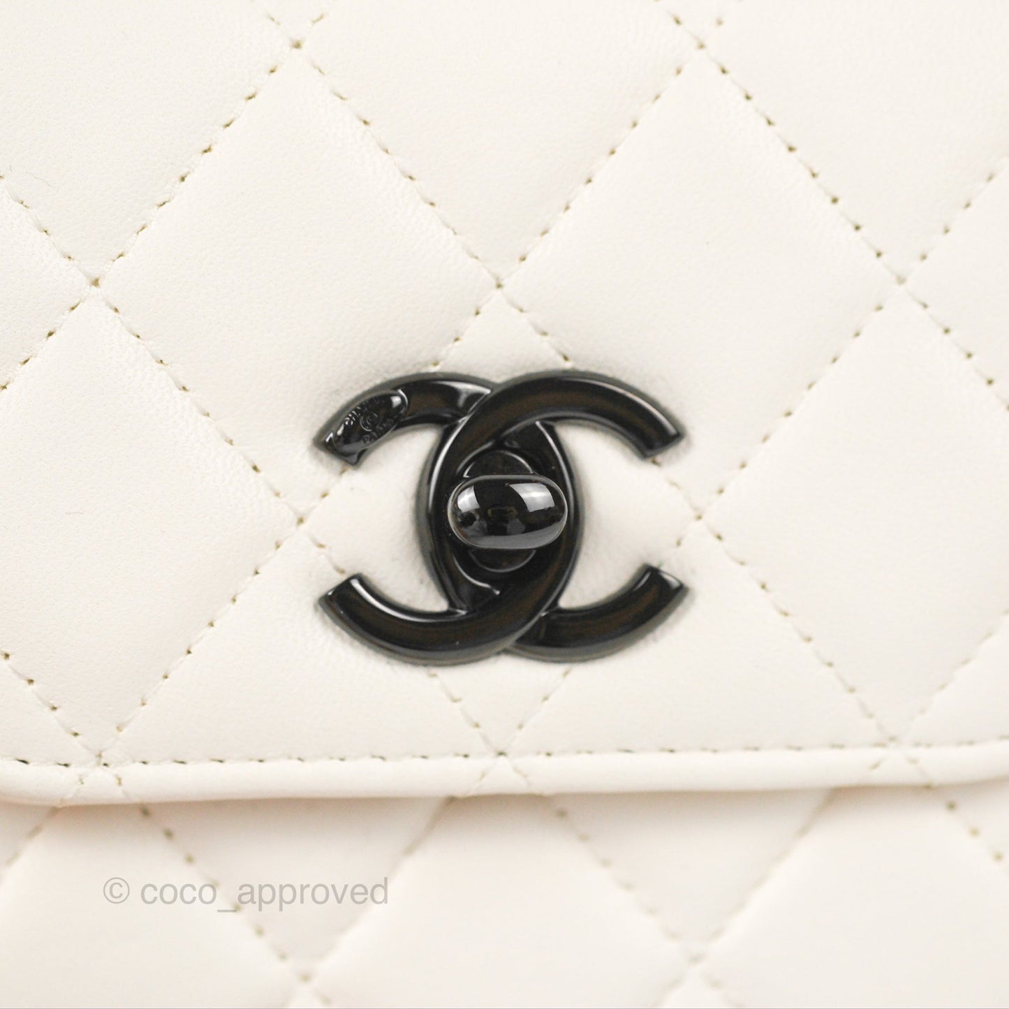 Chanel Mini Quilted Trendy CC Clutch With Chain White Lambskin Black Hardware