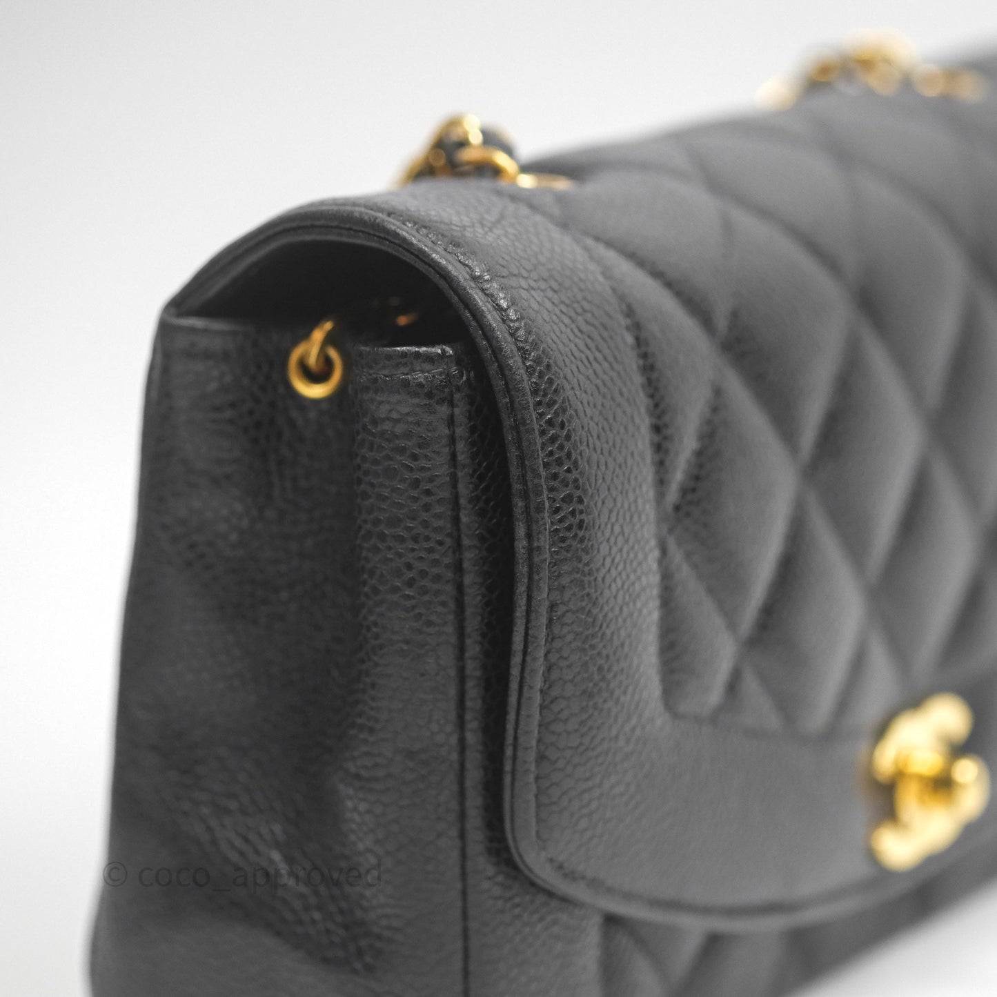 Chanel Small Vintage Quilted Classic Diana Flap Bag Black Caviar 24K Gold Hardware