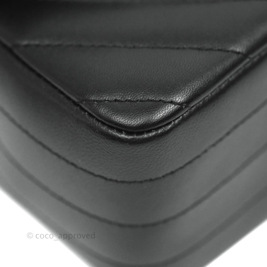 Chanel Chevron Mini Rectangular Flap Black Lambskin Silver Hardware