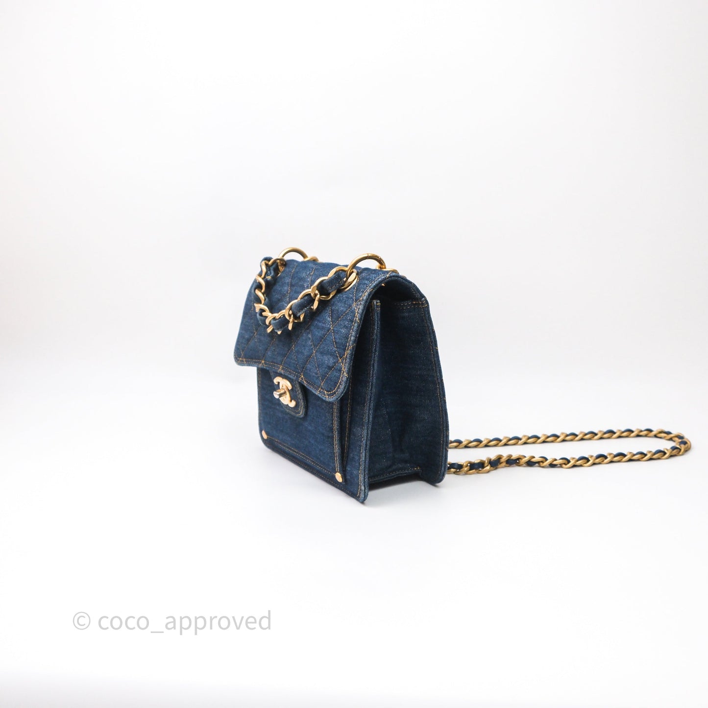 Chanel Square Flap Bag Denim Aged Gold Hardware