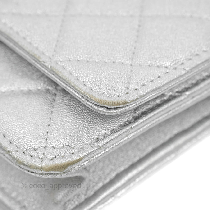 Chanel Quilted Wallet on Chain WOC Silver Lambskin Silver Hardware