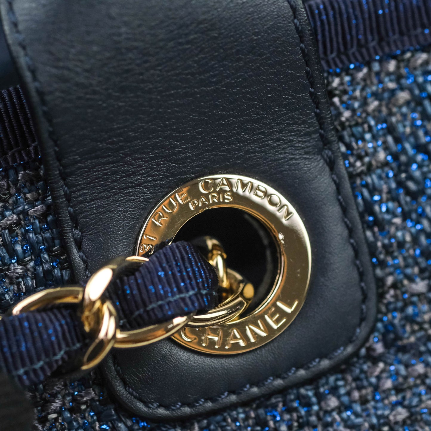 Chanel Large Deauville Navy Blue Canvas Gold Hardware