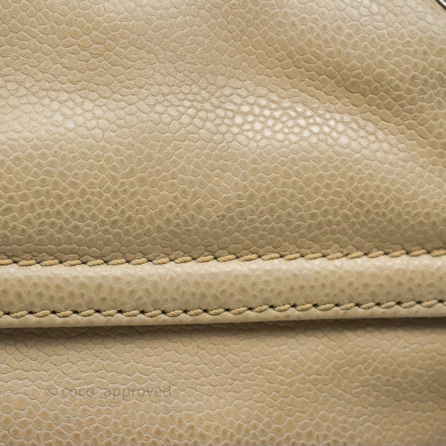 Chanel Quilted Coco Rider Hobo Bag Beige Caviar Ruthenium Hardware