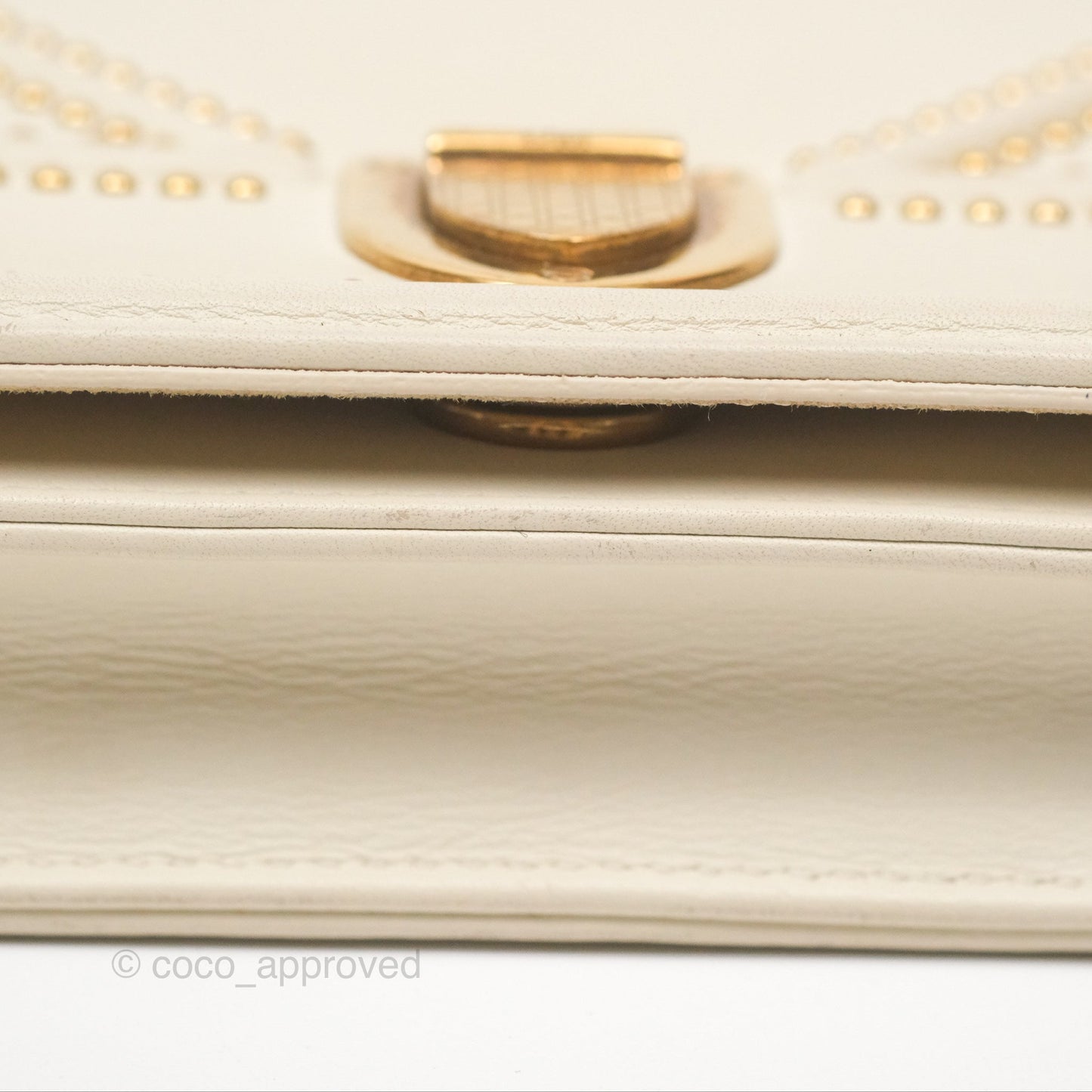 Christian Dior Diorama Wallet on Chain in White Calfskin Studded Gold