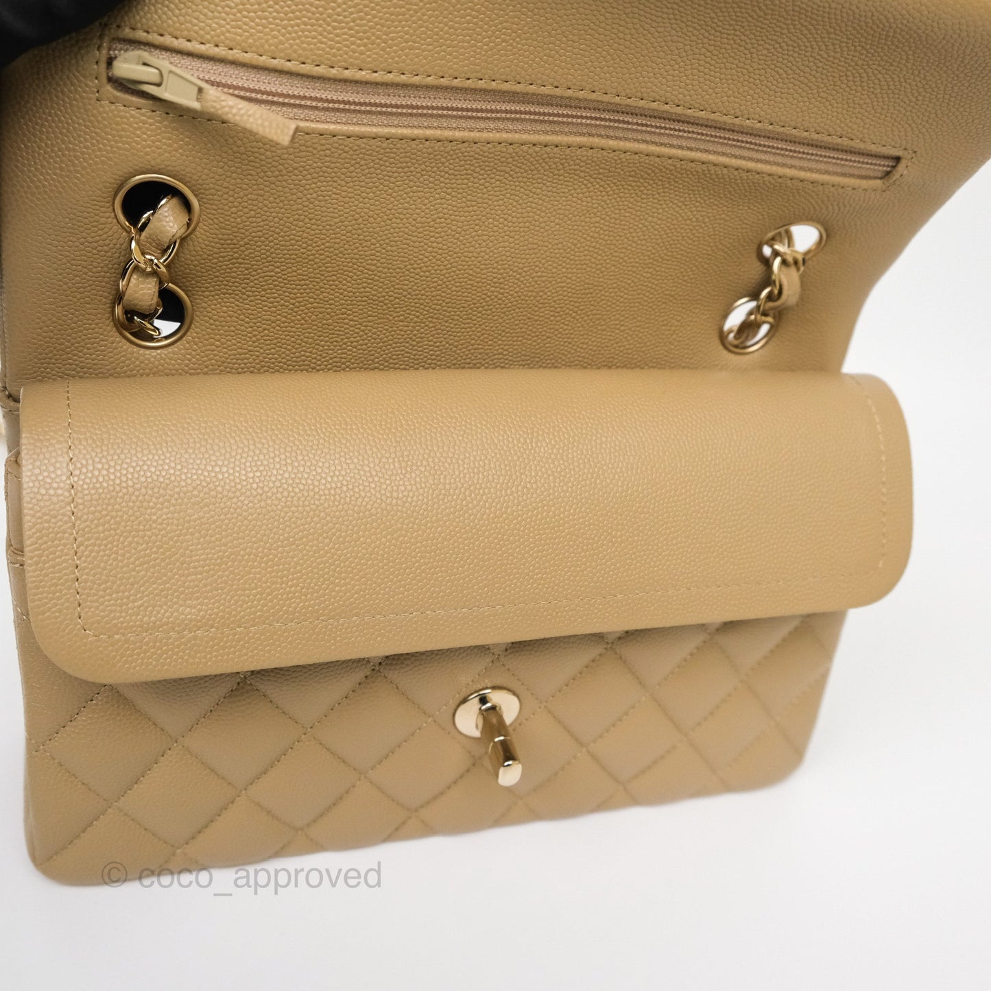 Chanel Small S/M Classic Flap Dark Beige Caviar Gold Hardware 21A