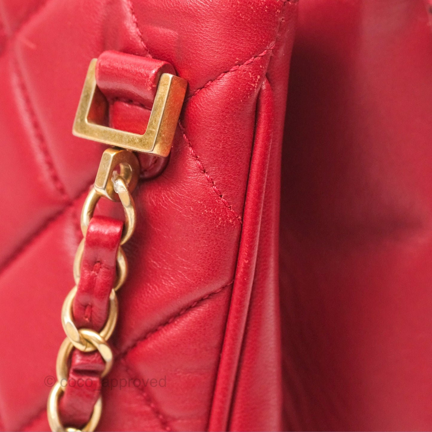 Chanel Tote Bag Red Lambskin Aged Gold Hardware