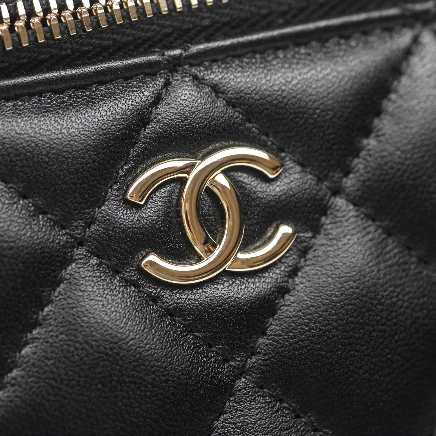 Chanel Classic Vanity Rectangular Top Handle With Chain Black Lambskin Gold Hardware