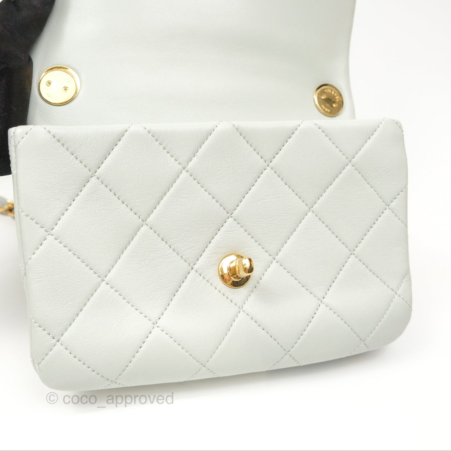 Chanel Chain Handle Flap Light Grey Calfskin Aged Gold Hardware