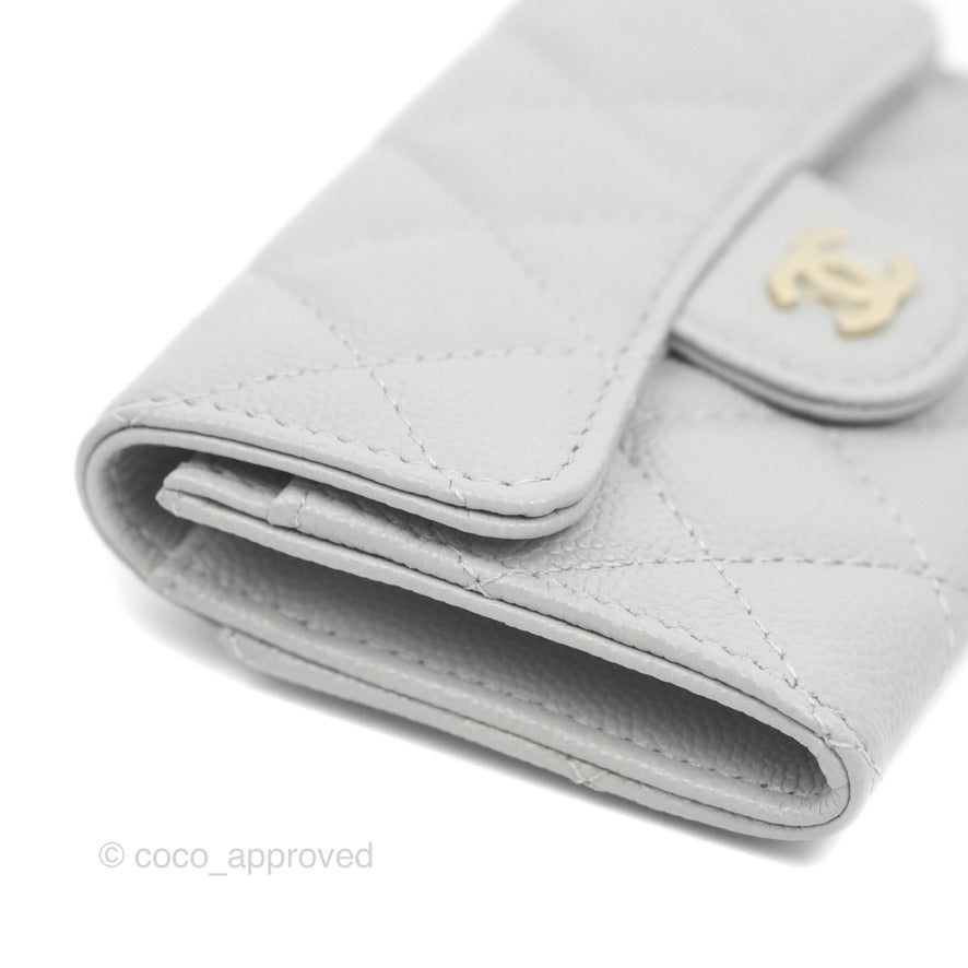 Chanel Caviar Quilted Flap Card Holder Grey Gold Hardware 21A