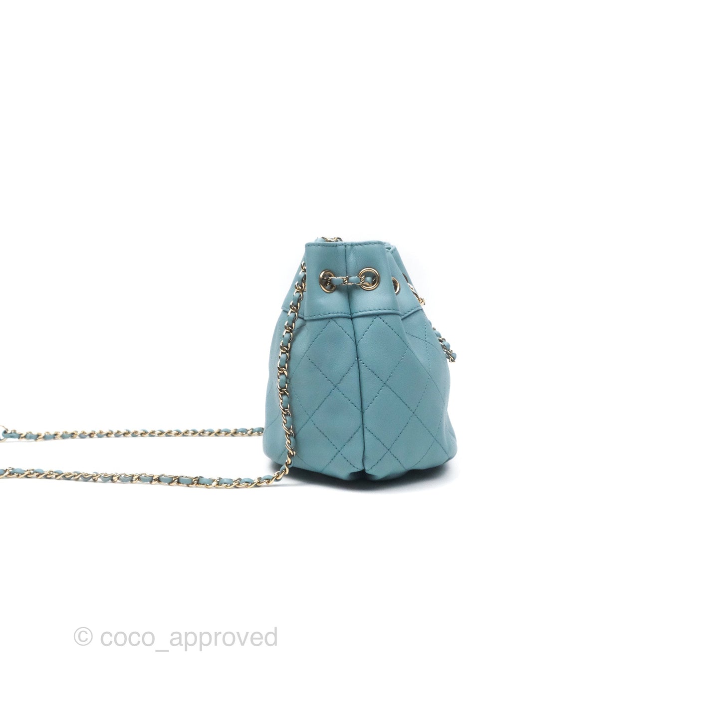 Chanel Small Drawstring Bucket Bag Blue Calfskin Gold Hardware