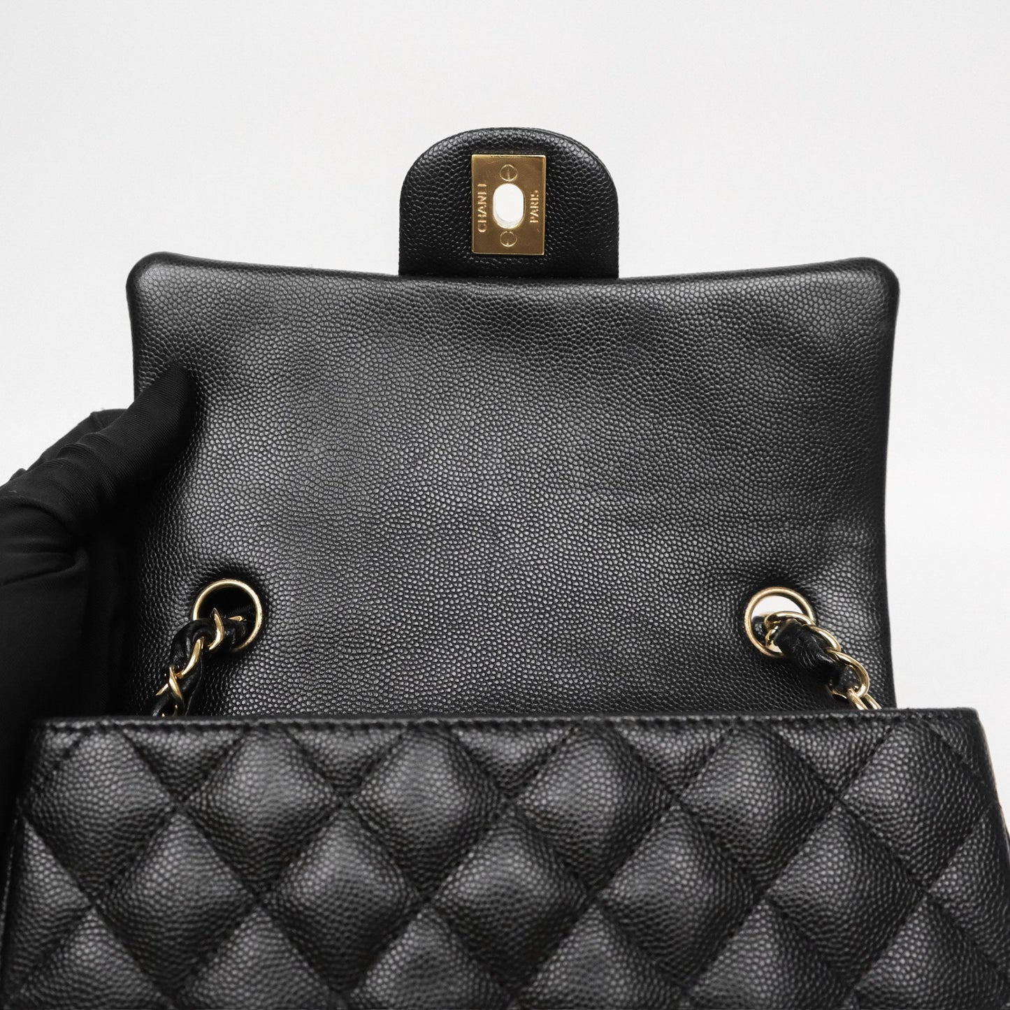 Chanel Mini Rectangular Quilted Black Caviar Gold Hardware