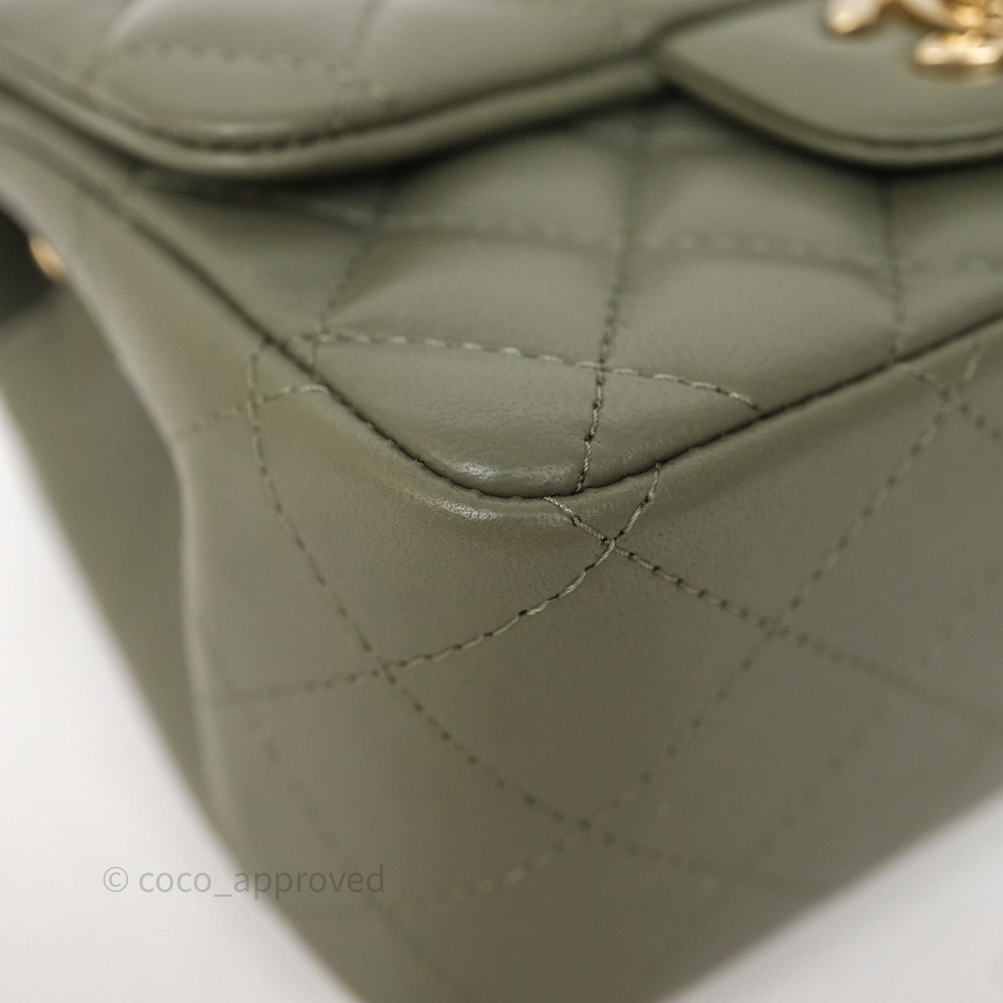 Chanel Quilted Mini Square Olive Green Lambskin Gold Hardware
