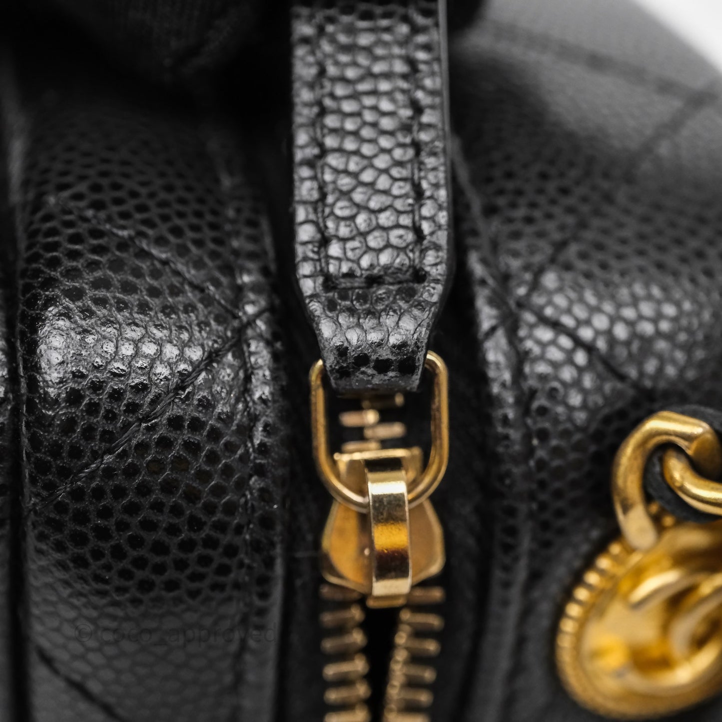 Chanel Quilted CC Coins Purse Chain Camera Case Black Caviar Aged Gold Hardware