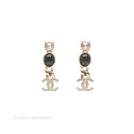 Chanel Crystal CC Black Resin Drop Earrings Gold Tone 21K