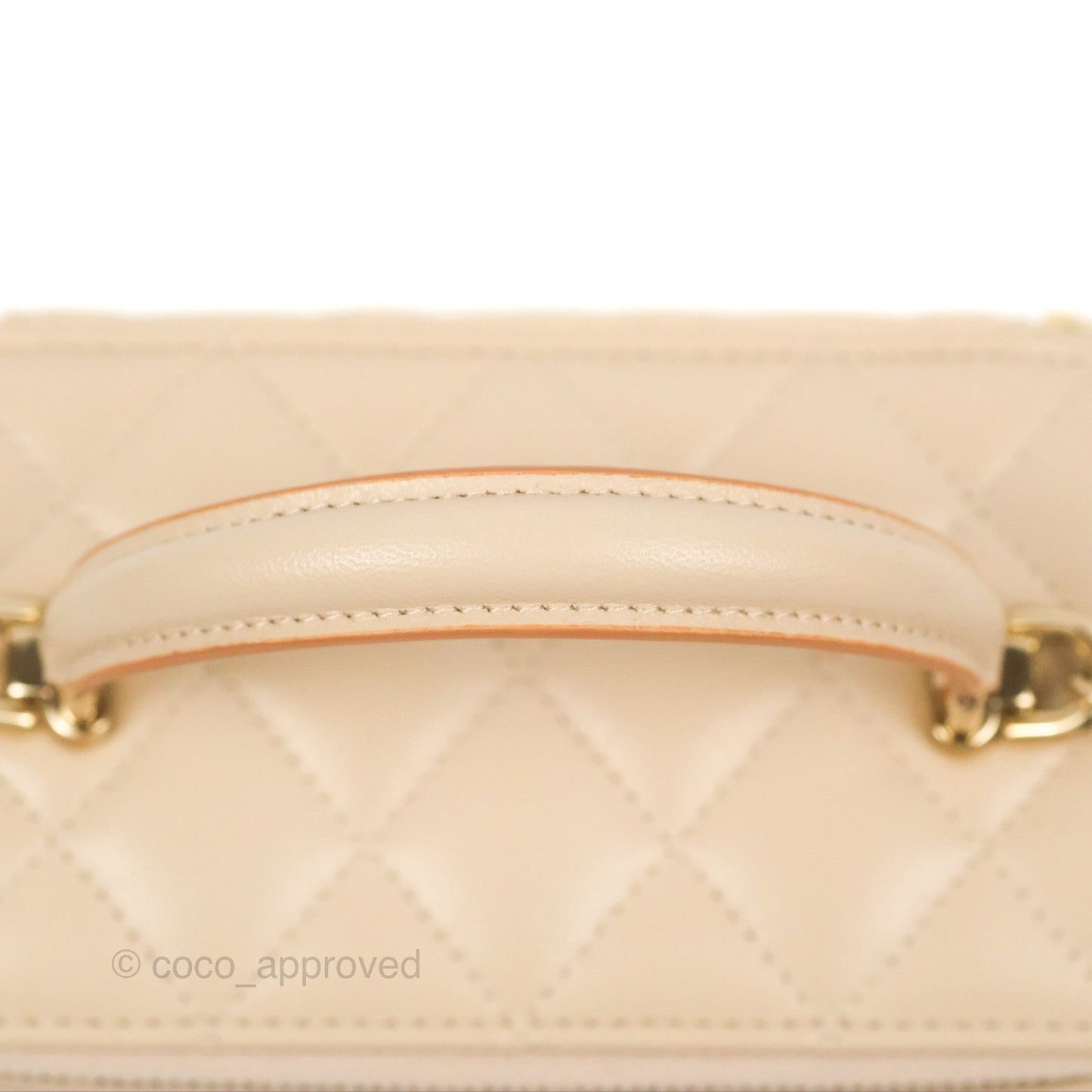 Chanel Vanity Rectangular Top Handle Ecru/Beige Lambskin Gold Hardware 23P