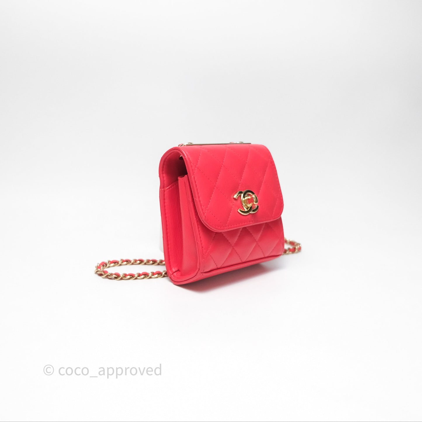 Chanel Mini Quilted Trendy CC Clutch With Chain Red Lambskin Gold Hardware